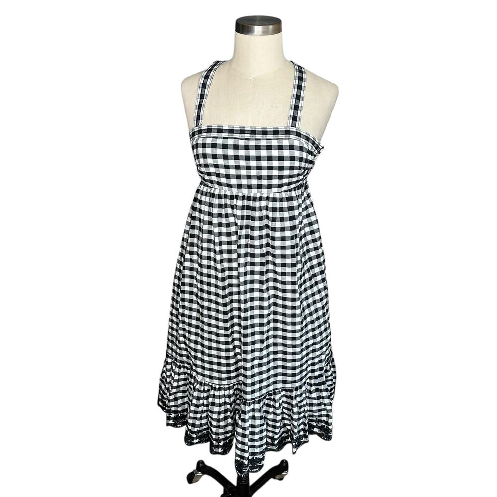 J. Crew Black and White Gingham Midi Dress